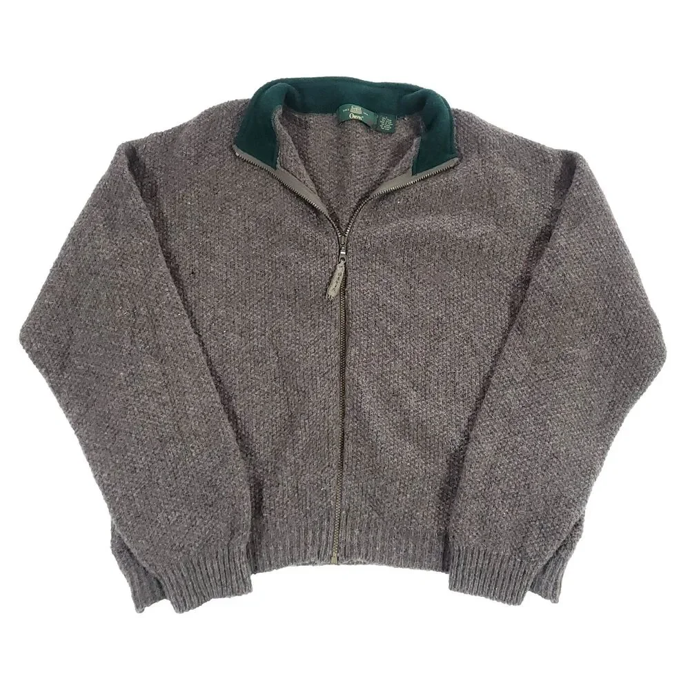 Orvis Wool Knit Sweater Cardigan L Gray Confetti Zip Up grunge grandpa Preppy‎